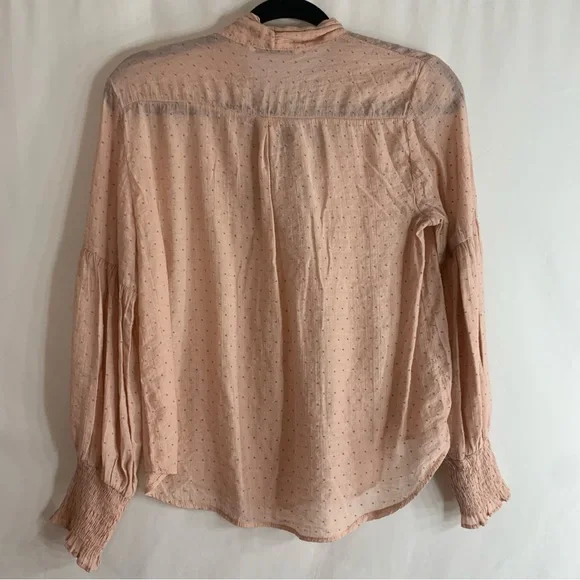 Zara Sheer Blush Pink Polka Dot Blouse with Neck Tie, Size S - Picture 8 of 8
